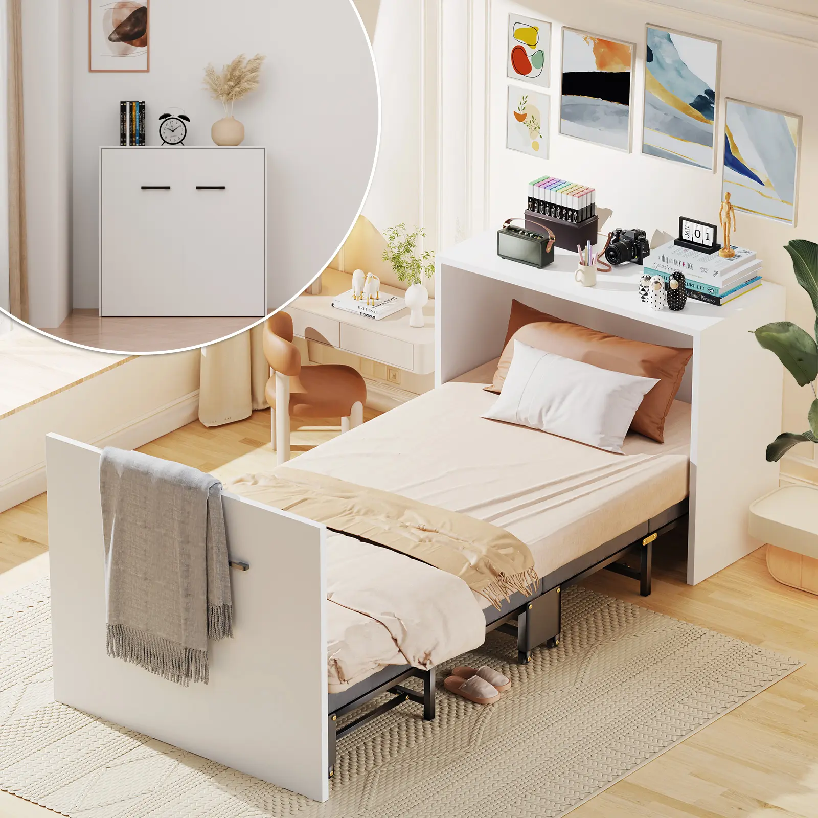 SLSY Murphy Bed with Mattress, Folded Cabinet Bed, Guest Bed Roll Away Bed Fold up Bed for Guest Bedroom, Living Room, Office,75" x 29"