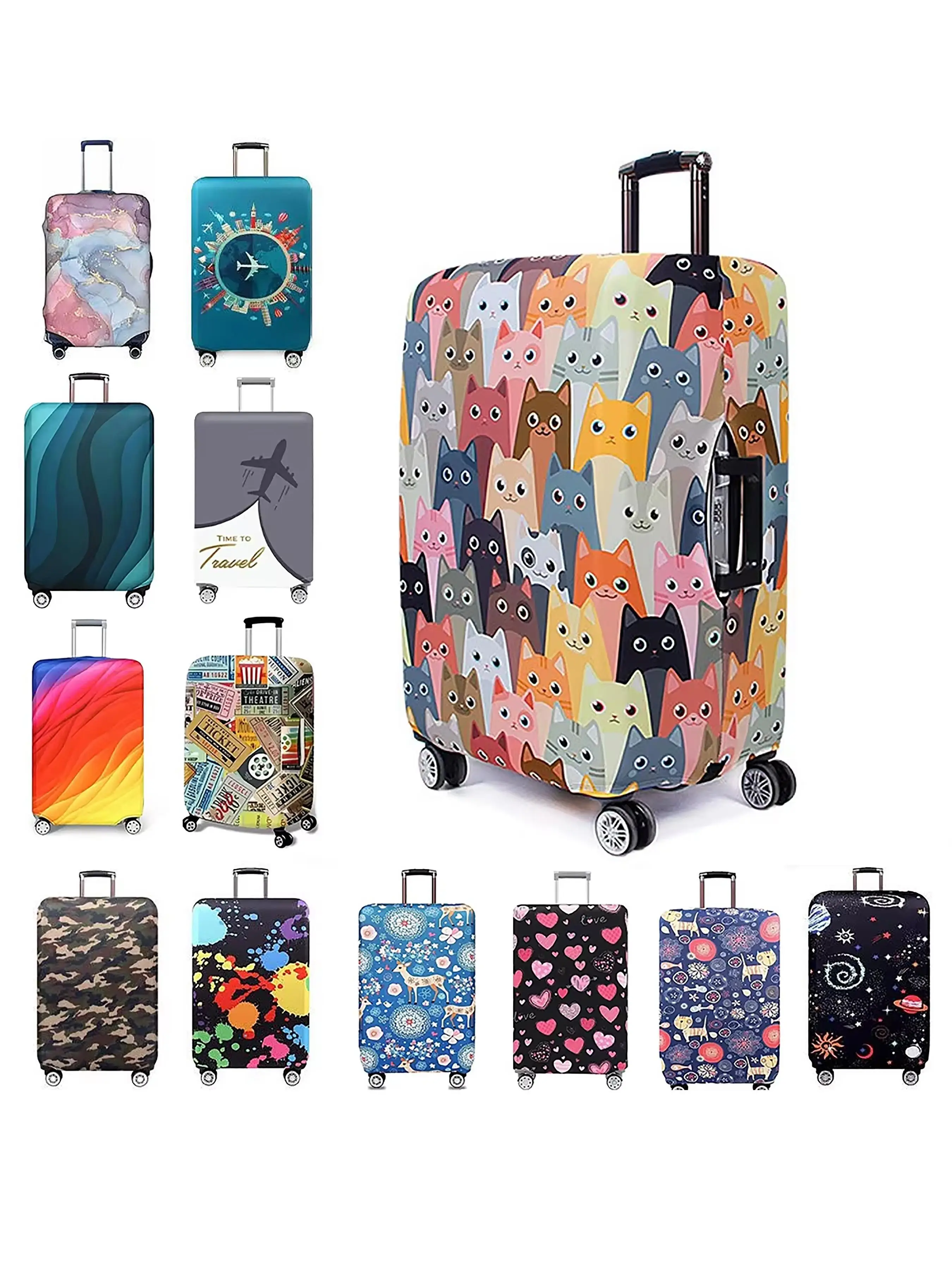 Cat Pattern Luggage Cover, Stretch Luggage Protector, Baggage Dust Case Cover, Luggage Covers for 18-32 Inch Suitcase