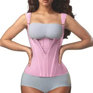 Women's Solid Color Adjustable Hook-Eye & Zip-Up Compression Top, Multi-Functional High-Waisted Corset with Seasonless Wear, Sculpting, Support, and Breathable Design for Sports Training