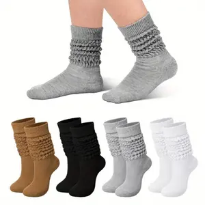 4 Pairs Slouch Socks for Women Bulk Stacked Socks Boot Socks 80s 90s Neon Slouch Socks Knit Scrunchie Socks