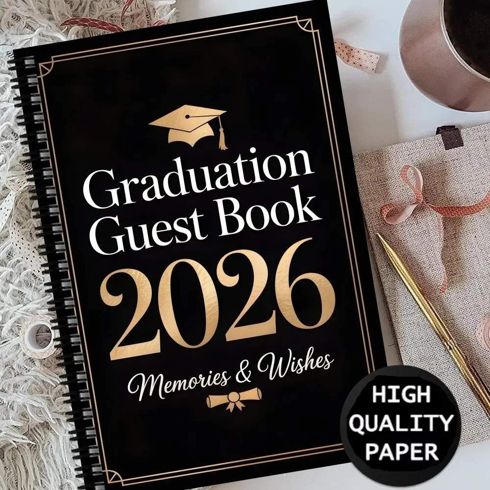Graduation Theme Notebook, 8.3x5.5 Inches, Elegant Design for Graduation Events, High Quality Paper, Perfect for Students and School Staff, Ideal Gift Idea, Guest Book, stationery, Memories, Wishes