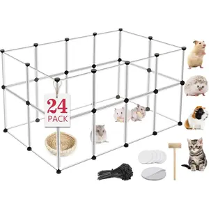 24 Panels Portable Small  Playpen,48"x 24"x 28" Transparent Pet Playpen,Portable Plastic Enclosure,Puppy Play Pen for Indoors Outdoor Pet Fence for Guinea Pigs,Bunny,Ferrets,Hamsters,Hedgehogs