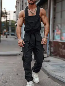 INCERUN Men's Stylish Casual Solid Color Overalls for Daily Wear, Comfortable and Versatile Workwear, Perfect for Any Occasion