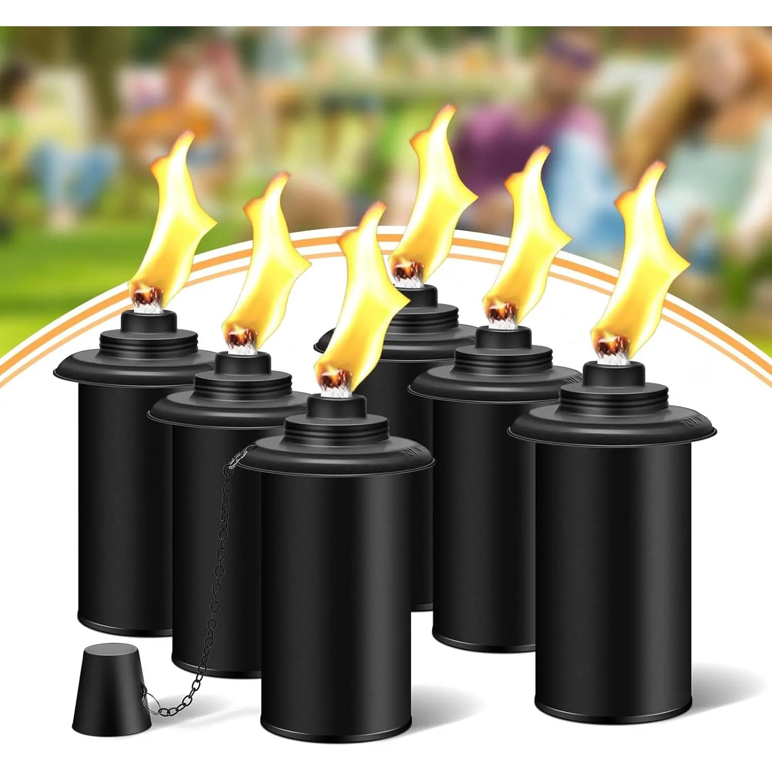 6 Pack 16oz Refillable Replacement Torch Canisters with Wicks Caps, Outdoor Citronella Fuel Canister for Luau Party DIY Garden Decor