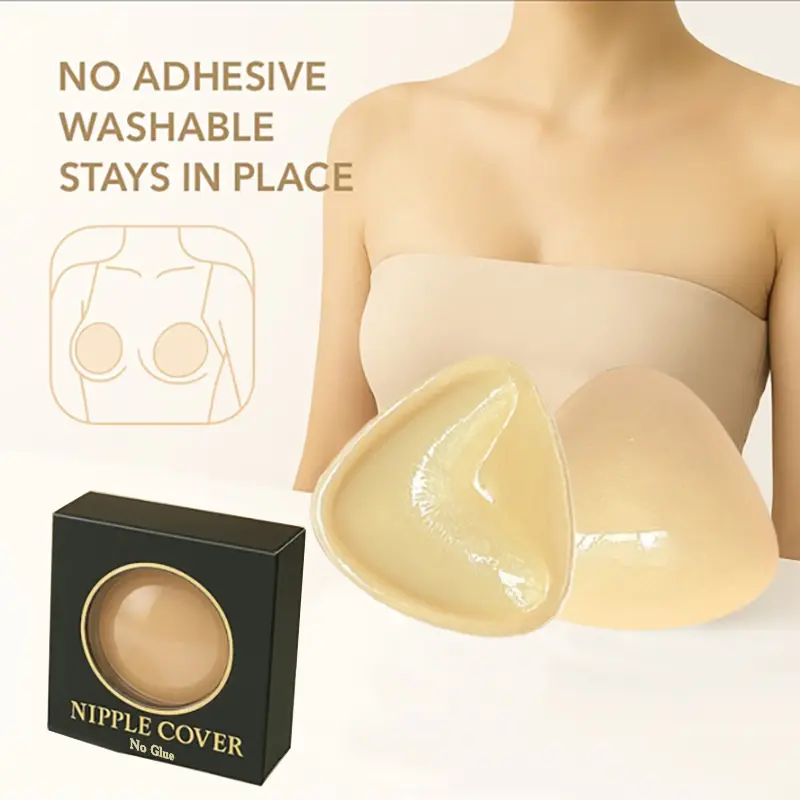 Girl'sBra Strapless Sticky Bra Inserts Instant 2-Cup Boost, Invisible Pasty Covers, for Tight-fitting Clothing Babyboo Dress Garage Tank Womenswear Beige