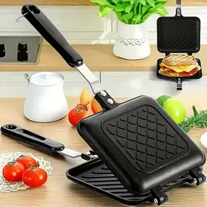 Non-stick Sandwich Baking Pan, Aluminum Alloy Sandwich Breakfast Pancake Baking Pan, Easy Cleaning Baking Pan for Outdoor Camping Home Kitchen Coffee Shop, Nonstick Griddle