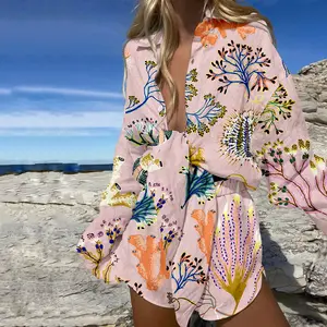 Cozy Beach Vacation Style Dress Abstract Botanical Print Two Piece Set, Pink Series Marine Life Theme with Coral Pattern Comfortable Fabric #SpringStatements