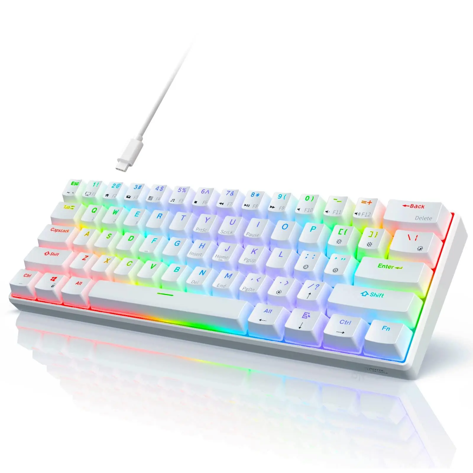 Rk61 Wired 60% Mechanical Gaming Qmk/via Rgb Backlit 61 Keys Ultra-compact Hot Swappable Brown White
