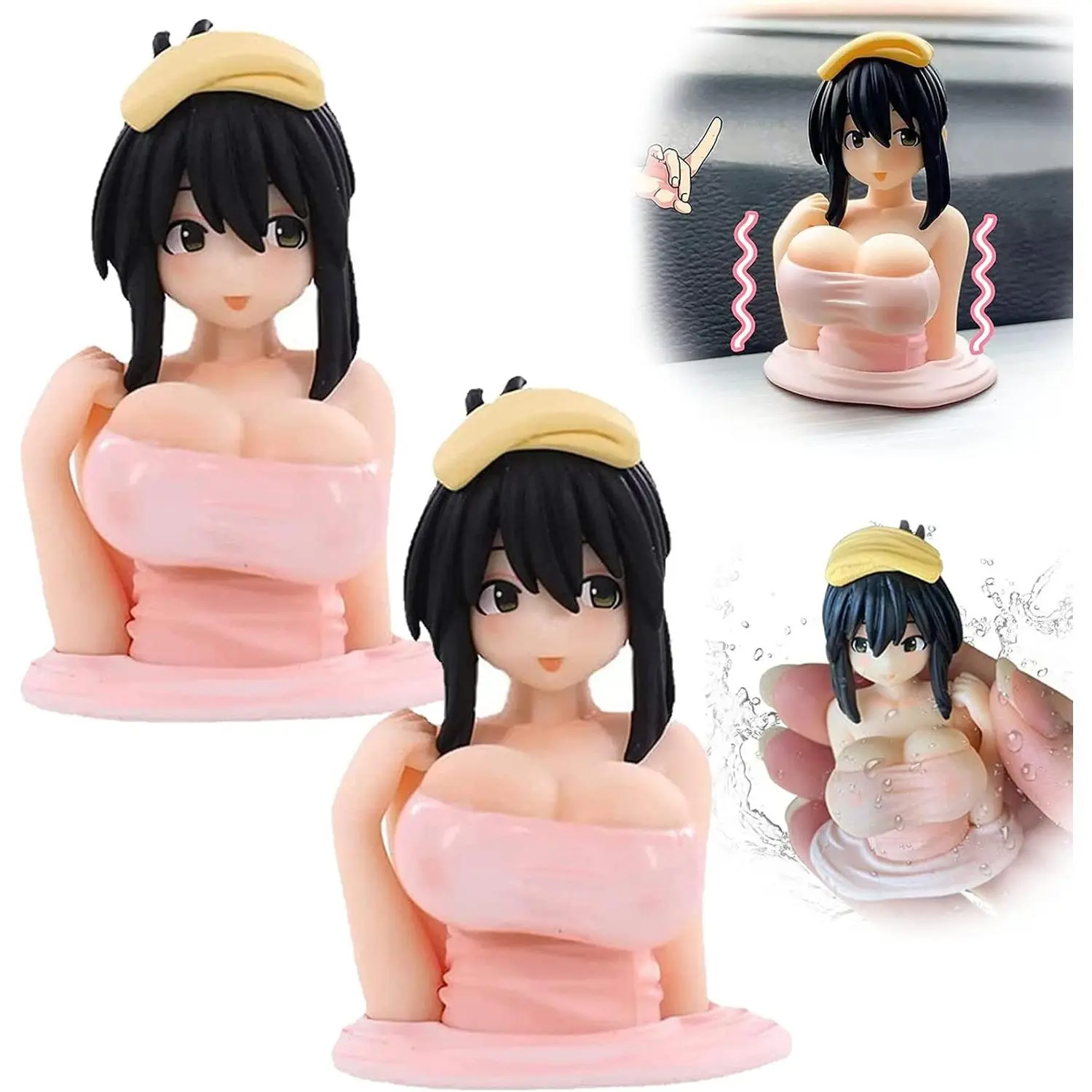 2Pcs Chest Shaking Ornaments, Shake Shake Girl Car Dashboard Decorations, Tide Play Doll Bobbleheads, Kawaii Sexy Action Figurine Beauty, Car Center Console Sculpture Model