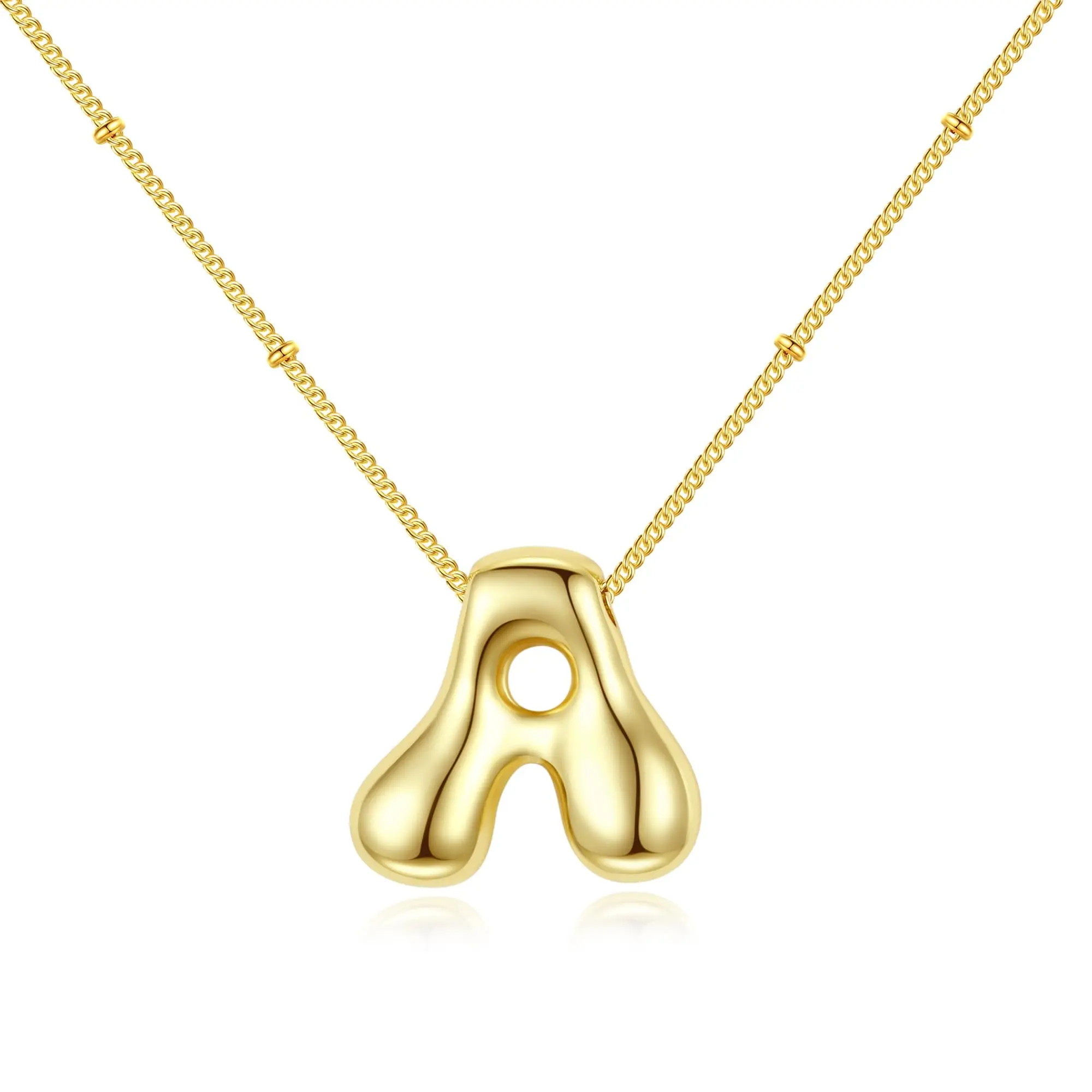 Letter Necklace Bubble Initial Pendant Necklaces for Women Cute Alphabet 14K Gold Plated Design Balloon Puffy Name Personalized Teen Jewelry