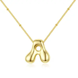 Letter Necklace Bubble Initial Pendant Necklaces for Women Cute Alphabet 14K Gold Plated Design Balloon Puffy Name Personalized Teen Jewelry
