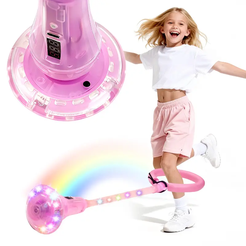 Plastic Foldable Ankle Skip Ball for Girls - Colorful Light-Up Wheel, Glowing Rod, Balance Toy for Backyard Play, 6-8 Years Old Kids, Indoor & Outdoor Sports Toy, Birthday Christmas Gifts