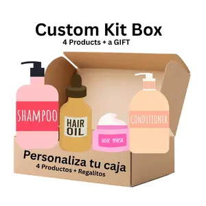 4 Products Kit - Hair Care Products Box - Caja Personalizable Custom Kit 4 Pack with Shampoo Hair Oil Conditioner & Hair Mask