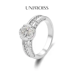 UniMoiss Moissanite Waterproof 1.5ct Fortune Glow Oval Ring Wedding Engagement Anniversary Valentine's Day Romantic Elegant Gift Daily Wear for Women