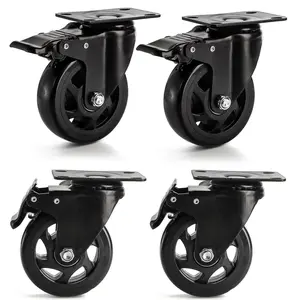 4 Pack 4 Inch Caster Wheels, Heavy Duty Swivel Plate Casters with , 360? Rotating Dual Locking Caster No Noise PVC Wheel for Cart, Furniture, Workbench, Set of 1000 Lbs Load Capacity