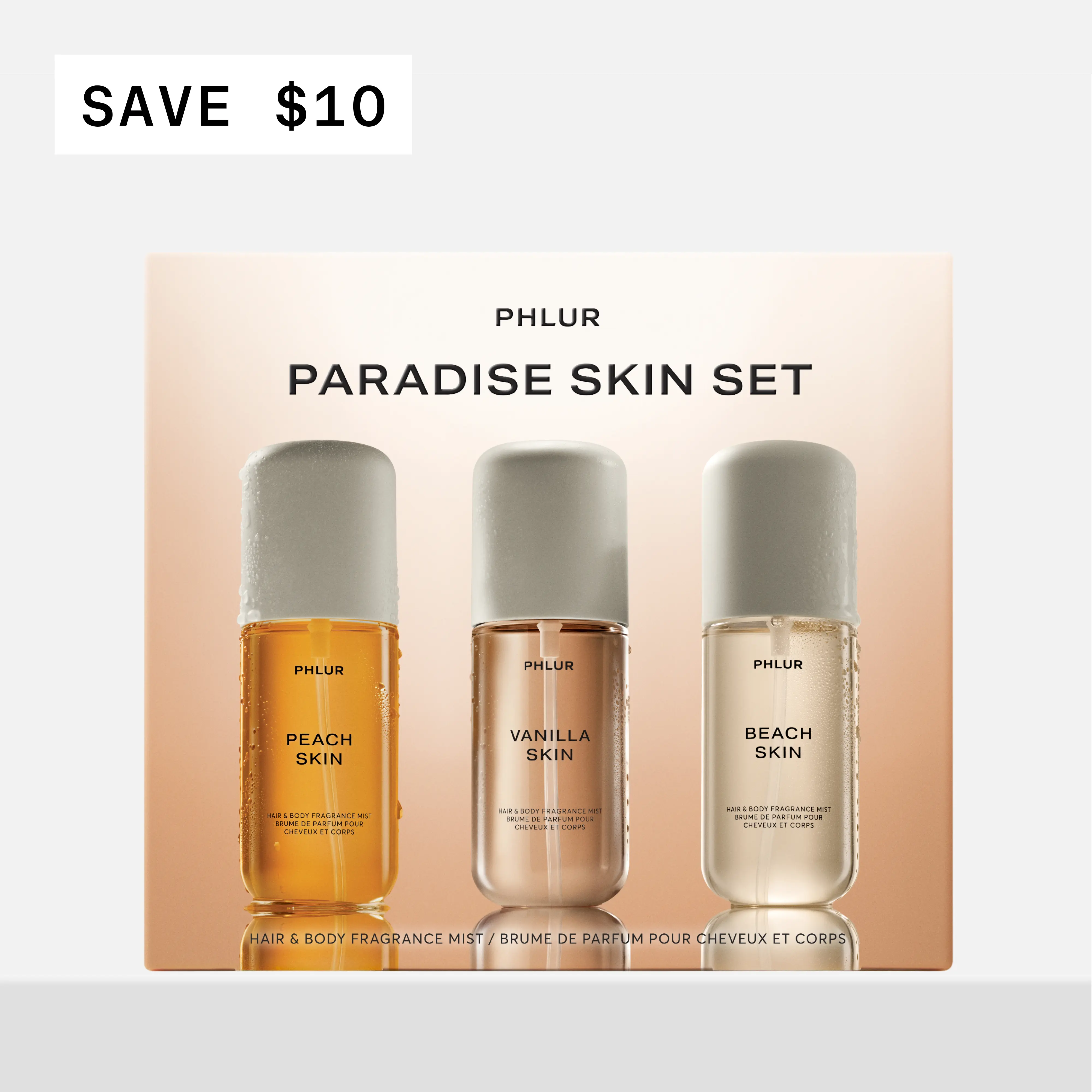 PHLUR Paradise Skin Set - Beach Skin, Peach Skin & Vanilla Skin Travel Size Body Mist Set (3 x 3 fl oz)