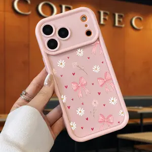 Pink Bow Case for iPhone 17 Air 16 16e 15 14 13 12 11 Pro Max Plus X XS Pattern Soft Matte TPU Armor Lens Protection Rugged Phone Back Cover for