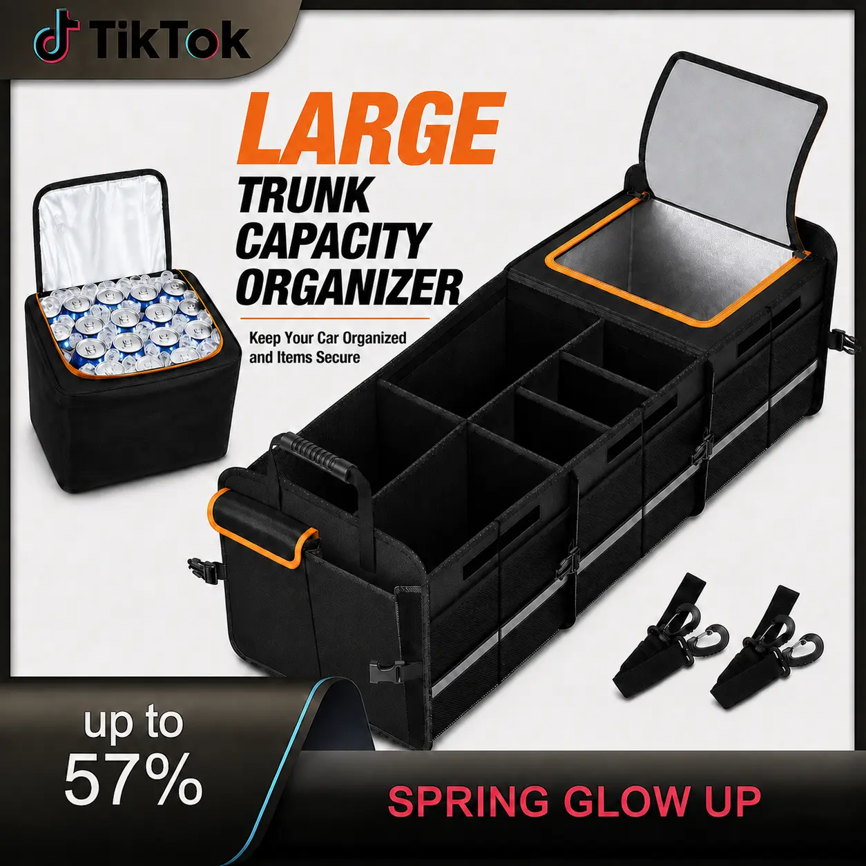 VELORA Auto,Labor Day Deal ,XL Trunk Organizer with Insulated Cooler — Heavy Duty Car Cargo Storage for SUV Truck Sedan