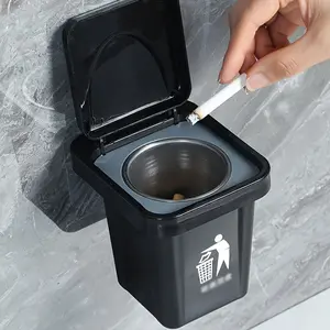 Creative wall-mounted trash can ashtray (with cover to prevent fly ash), desktop vertical mini ashtray, household countertop decoration ornament, no punching design, very suitable for living room, bedroom, toilet, car, etc.