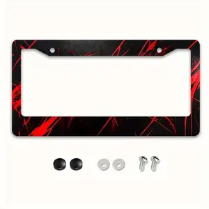 1pc Large 12x6inch Heavy Metal License Plate Frame with Red and Black Gothic Red Crack Design- Suitable for American and International License Plate Frames, Comes with Screws, Easy Installation, Compatible with American/Foreign Vehicles