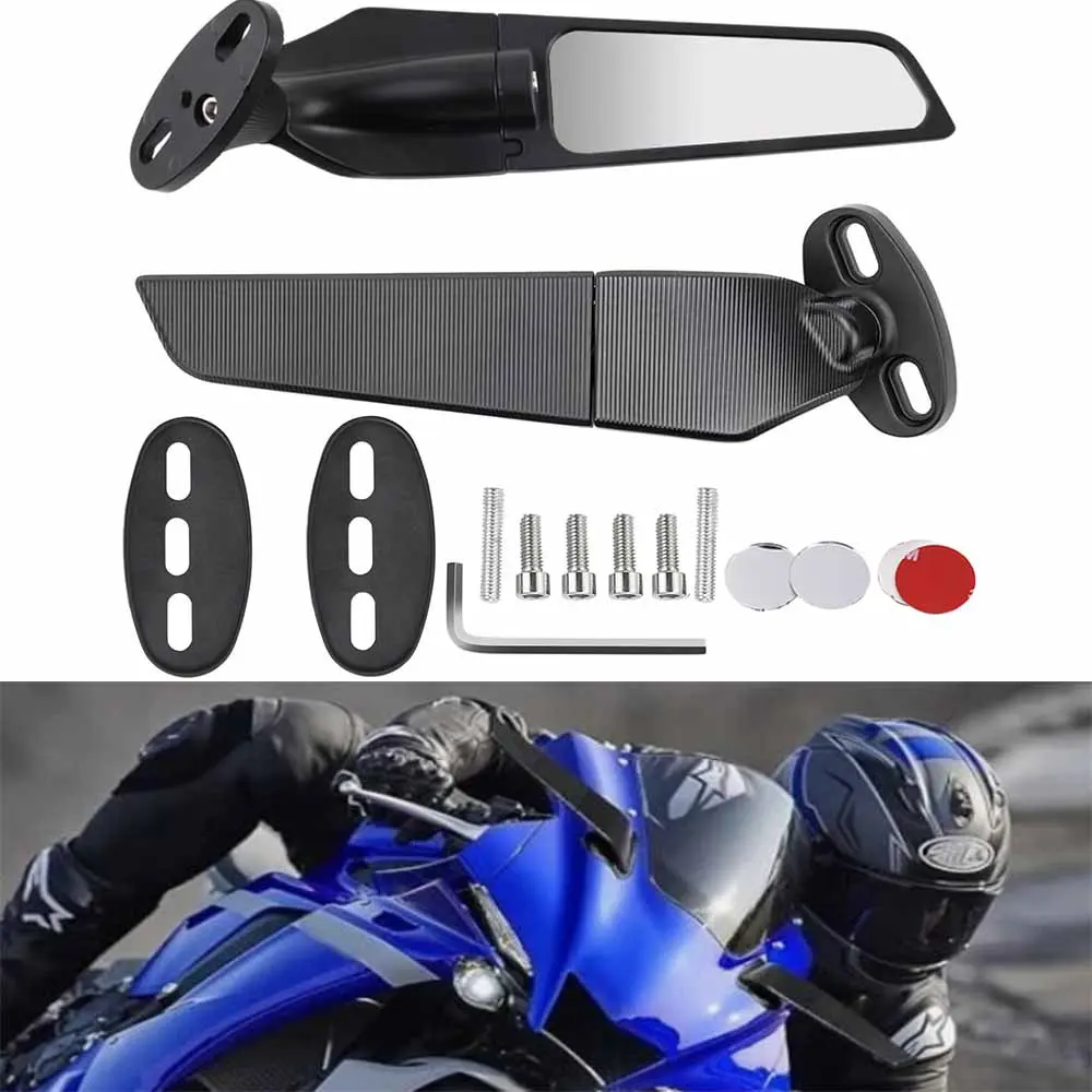 Universal Sport Bike Wind Wing Side Mirrors, 2Pcs Adjustable Rearview Wind Wing Mirror, High Hardness Aluminum Alloy Construction Fit Yamaha YZF R1 R3 R6 CBR Ninja GSXR Aprilia Ducati