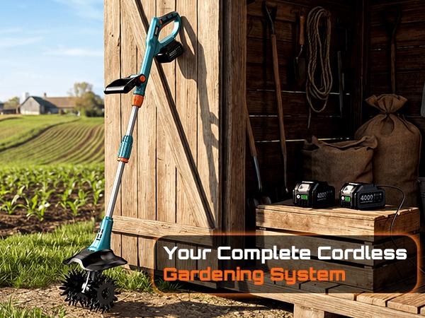 SEESII 20V Electric Tiller for Gardening 360 RPM Rototiller Cordless Cultivator 8000mAh Battery 4 Blades Handheld Tiller for Raised Beds Outdoorfun SEESII 20V Electric Tiller for Gardening 360 RPM Rototiller Cordless Cultivator 8000mAh Battery 4 Blades Handheld Tiller for Raised Beds Outdoorfun