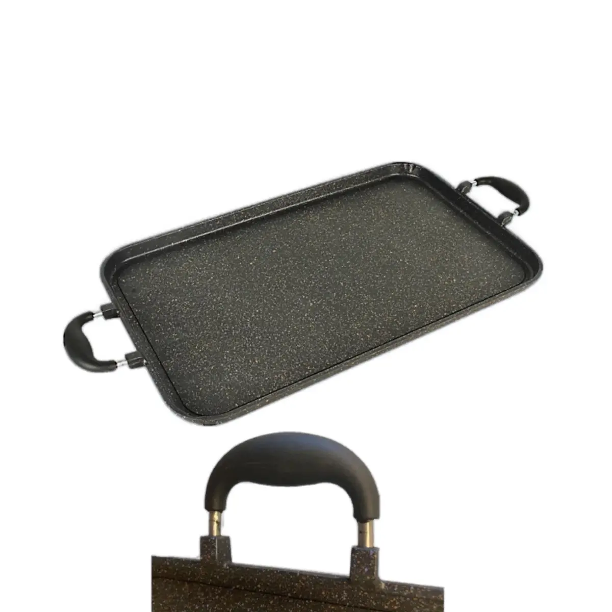 Neware Cast Thick Aluminum Marble Double Griddle 19"x11.5" Nonstick with Durable Aluminum Body, Not for Electric Stoves Pan Cookware Handles