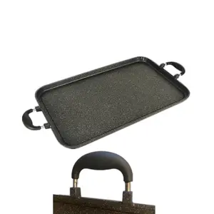 Neware Cast Thick Aluminum Marble Double Griddle 19"x11.5" Nonstick with Durable Aluminum Body, Not for Electric Stoves Pan Cookware Handles