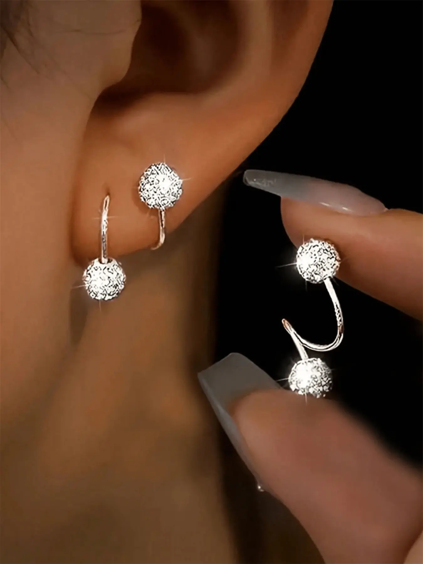 Luxury Sparkling Spiral Twist Ball Earrings with Cubic Zirconia, Unique Design Earrings, Shining Earrings, Versatile Jewelry for Evening Parties & Everyday Wear, Elegant Accessory