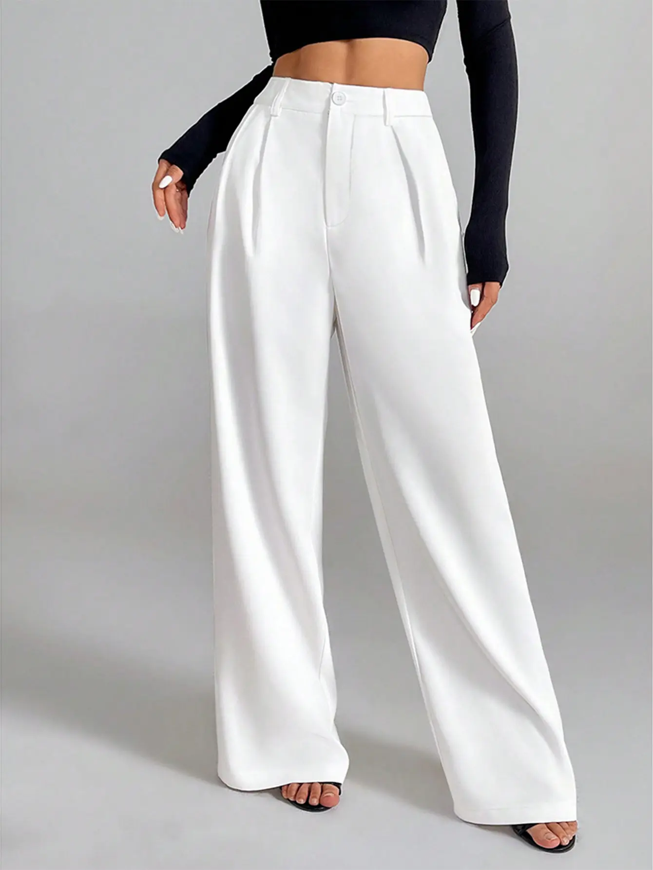 S-5XL Women's High-Waist Wide-Leg Trousers, Pleated Casual Loose Dress Pants, Fashionable Streetwear Bottoms Chic Brown Wide-Leg Pants, High-Waist Straight-Leg Trousers, Perfect for Office & Streetwear Looks