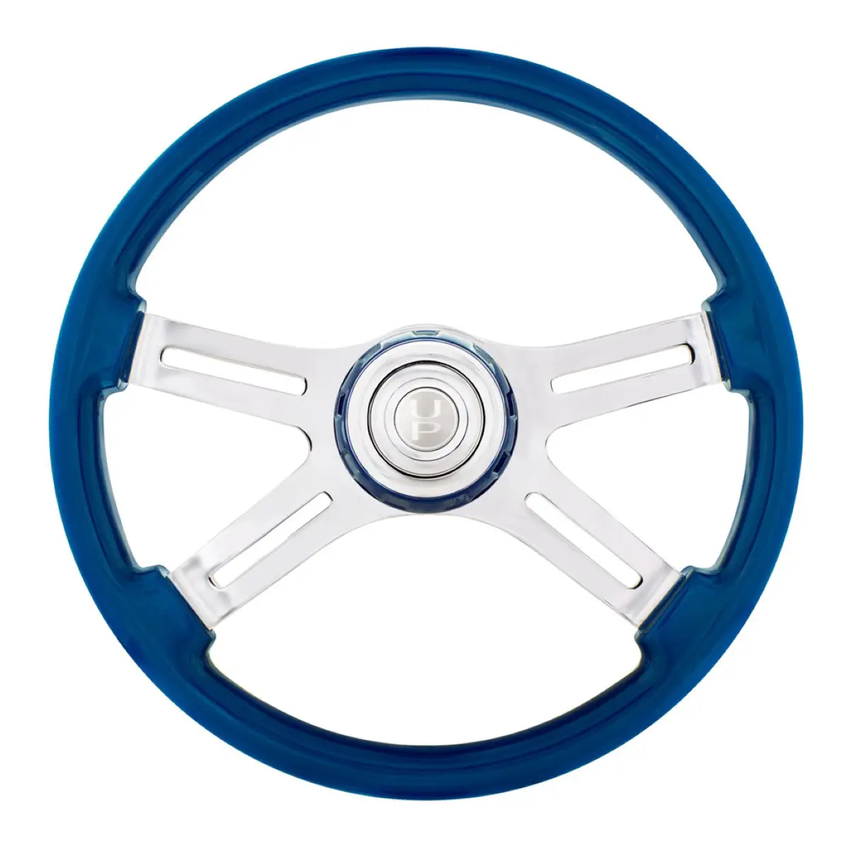Universal Fit 18-in 4-Spoke Electric Blue Car Steering Wheel, with Color-Matching Horn Bezel