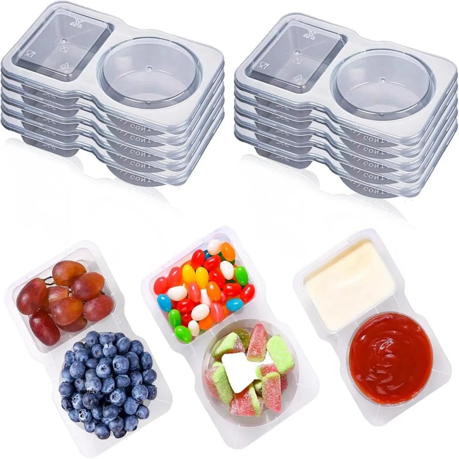 10Pcs Reusable Snack Pack Containers, Reusable Snack Pots with Lids, Double Compartment Snack Containers, Portable Snack and Dip Container, Leakproof Kitchen Containers, Leakproof Dipping Containers, Food Containers