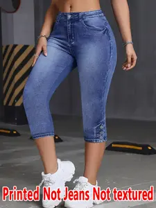 Women's Fitted Capri Pants, Bottom, Natural Waist Design, All Season Everyday Wearable, Non-Denim Fabric, Printed Pattern, Versatile Fashion Choice