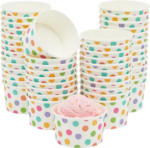 BLUE PANDA Paper Ice Cream Cups - 50 Count, Rainbow Polka - Disposable for Sundaes & Snacks - Ice Cream Bowls - Party Snack Cups