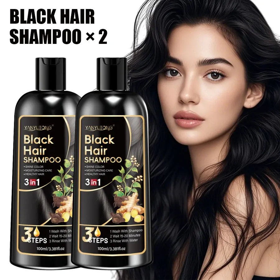 100ml black herbal hair dye coloring shampoo, gentle and non irritating herbal extract, hair dye, shampoo and hair care three in one, easy to use, black hair, making hair look healthy and shiny, suitable for both men and women, Hair Darkening Shampoo