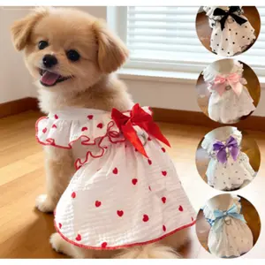 Cute Heart Print Dog Multi-Color Dress with Bow-Perfect for Birthdays and Holidays Cute Romantic Heart Strap Ruffle Dress Skin-Friendly Suitable for Small and Medium Pets Pet Apparel  dog clothes poodle costume new sty dachshund merch pet the dog costume