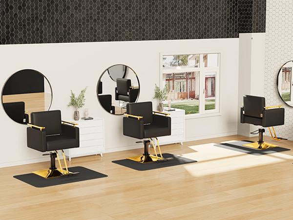 Baasha Professional Black and Gold Salon Chair, Luxury Hydraulic Styling Chair with Soft PU Leather, High-Density Foam Cushion, 360° Swivel, Heavy-Duty Steel Frame, 330 lbs Capacity, Ergonomic Design