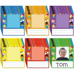 36 Pcs Kids Photo Nameplates for Desk Kids Name Tags Labels Stickers with Photo Space Self-Adhesive Labels Colorful Classroom Decoration for Desk Bins Cubbies Office