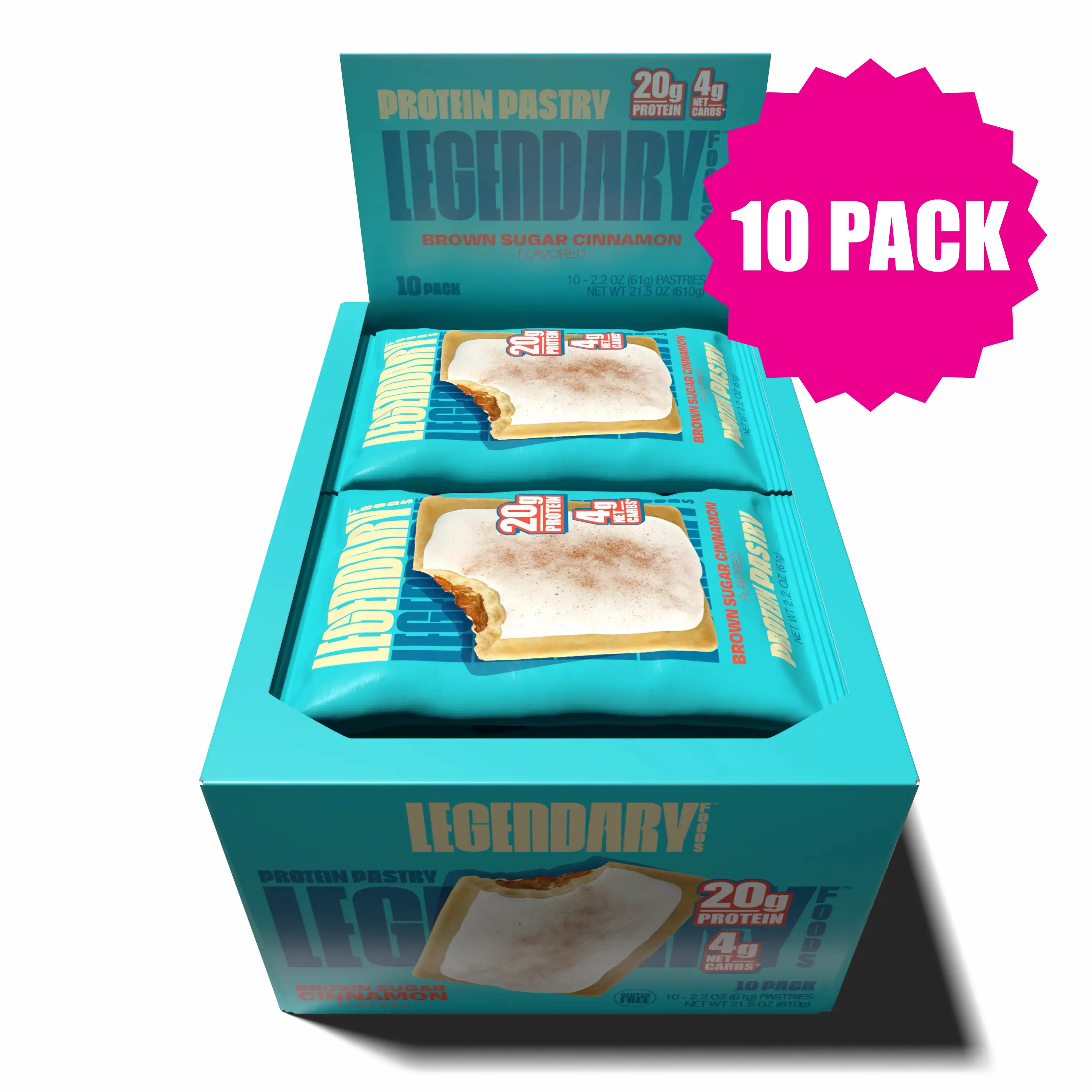 Legendary Foods Brown Sugar Cinnamon Protein Pastry (10-Pack) - 20g Protein, No Sugar, Gluten Free
