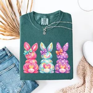 Comfort Colors Easter Bunny Shirt, Brushstroke Coquette Bow Bunny T-Shirt, Rabbits Tee
