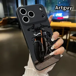 Straight Edge Phone Case for iPhone 17 15 Plus 16 Pro Max 14 13 12 11 Air XS XR Cool Motorcycle Pattern Drop Protection Shockproof Soft Silicone smartphone Cover