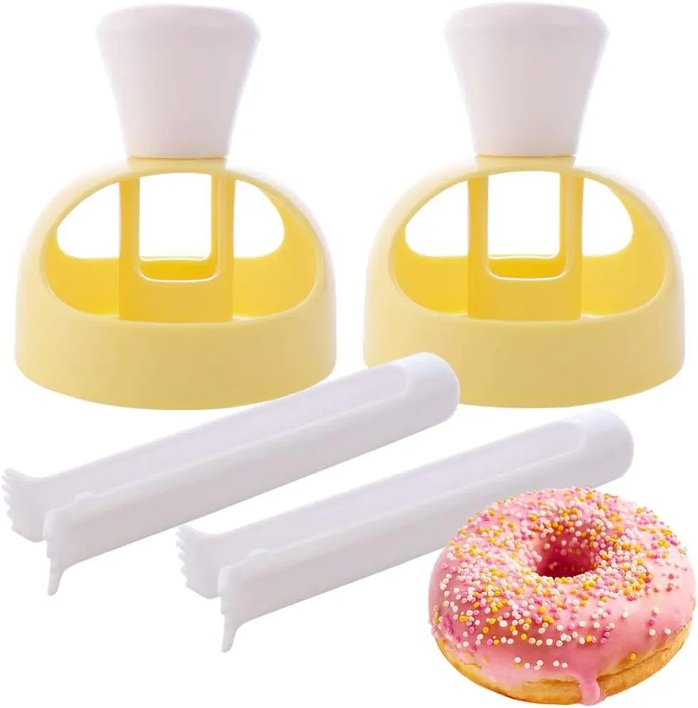 2 Pack Non-Stick Plastic Donut Cutters with Dipping Pliers - Kitchen Baking Tool for Doughnuts, Cakes, Pastries, Biscuits & Doughnut Holes