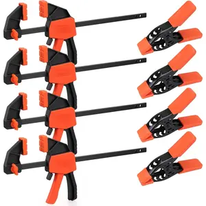 8-Pack Bar and Spring Clamps for Woodworking - 4 Pieces 6" Bar, 4 Pieces 4" Spring, 75 LBS Load Limit, Quick F Clamp Set