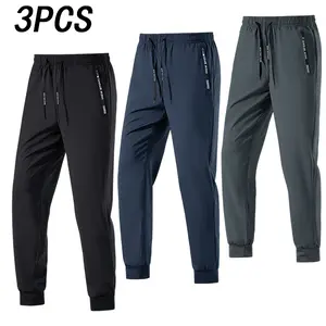 Men’s 3-pack summer casual jogger sweatpants with zippered pockets and a drawstring waist for tightening; suitable for outdoor running, hiking, casual wear, and vacations; comfortable, breathable, quick-drying.#SummerVibes