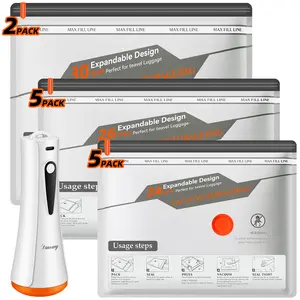 Cordless Travel Vacuum Bag Set 12 Pack Compression Bags for Carry-On Suitcases USB Rechargeable Handheld Pump Space Saver for Clothes & Packing Zipper Pouches Durable Lightweight Organizer Fitting Cover