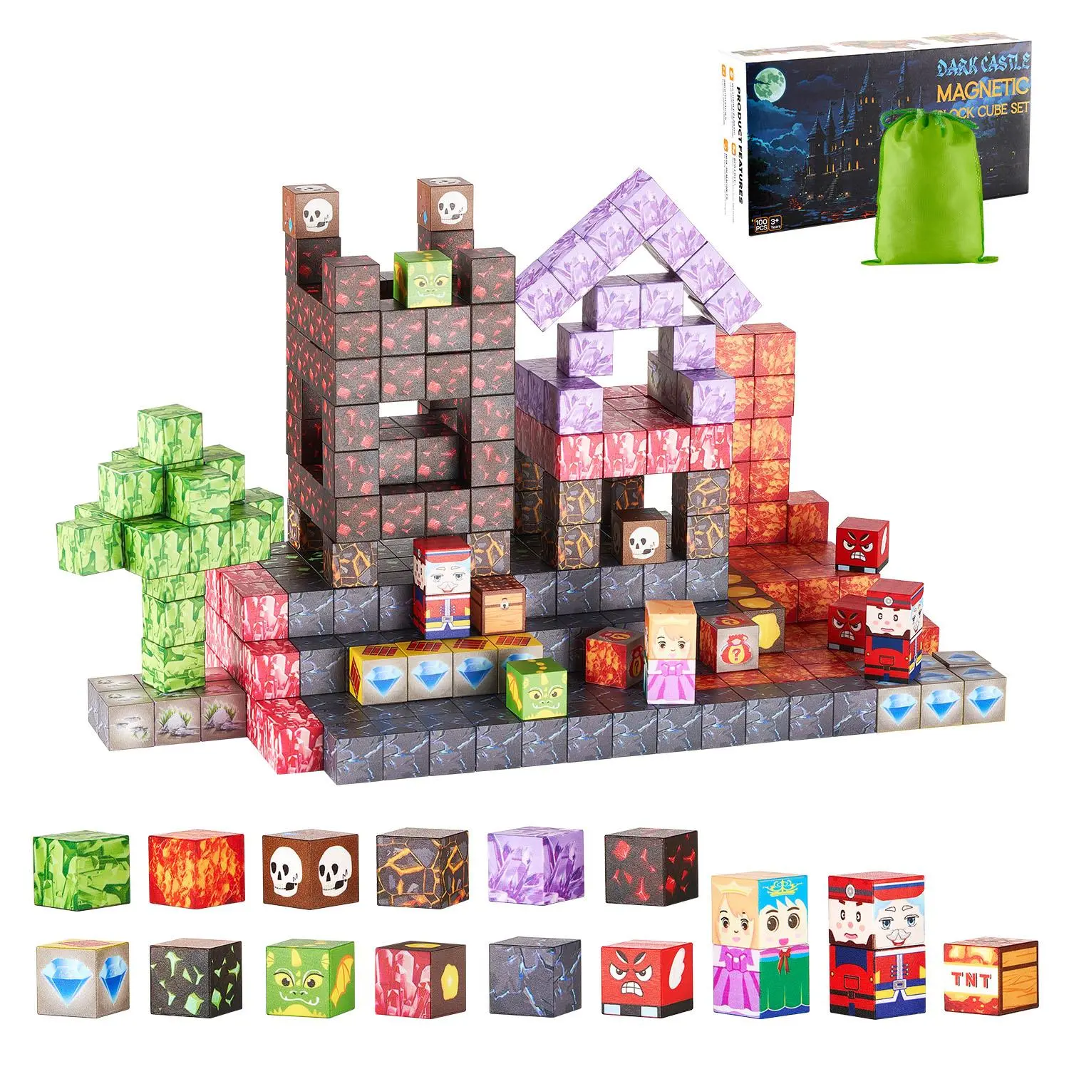 【SummerFinds】VEVOR Magnetic Blocks,  100 PCS Dark Castle Set, Magnetic Building Cubes for Kids, STEM Montessori Sensory Toys for Christmas Birthday Gift, Construction Stacking Toy for 3+ Years Old Boys & Girls