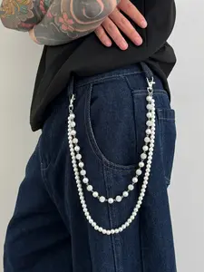 Bohemian Faux Pearl Rhinestone U-Shaped Body Chain, Elegant Casual Daily Party Jewelry Gift for Men, Versatile Fashion Accessory