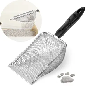 0.15" Hole Cat Litter Scoop, 10.6" Sturdy Litter Cleaner Corner Shovel, Stainless Steel Mesh Litter Shovel, Long Handle Beach Shovel, Pet Supplies, Christmas Gift