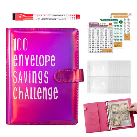 100-Envelope Money Challenge Budget Binder - Home/Office Supplies with Cash Stuffing System, Savings Challenge Planner, Budget Tracker, 30-Day to 52-Week Plan, Gift-Ready Saver for Birthdays (Child-Friendly, $500-$10,000 Fast Savings)