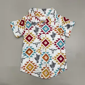 Boy Summer Tshirt Cow Cactus Western Clothes Button Top Boy Summer Clothing